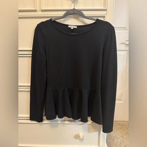 Black Peplum Long Sleeve Top